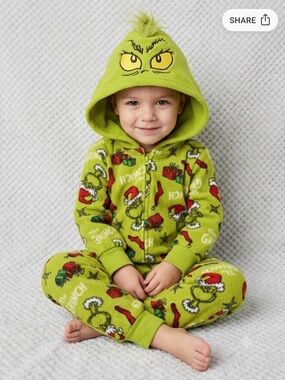 Dr. Seuss The Grinch Hooded Fleece One Piece  Toddler 2T Unisex